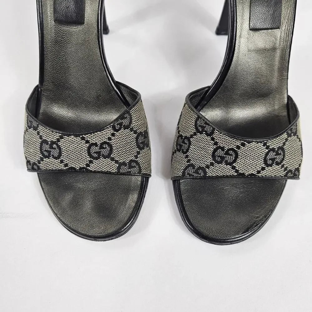 Y2k Gucci by Tom Ford Monogram Mules Pumps Gray Vintage - Size 36.5 EU
